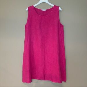 Bryn Walker Bright Pink Linen Dress Women M Sleeveless Tank Baggy Aline Sundress